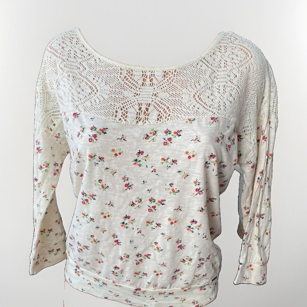 Garage Floral Crop Crop Top Ivory Size M Crochet Cottage